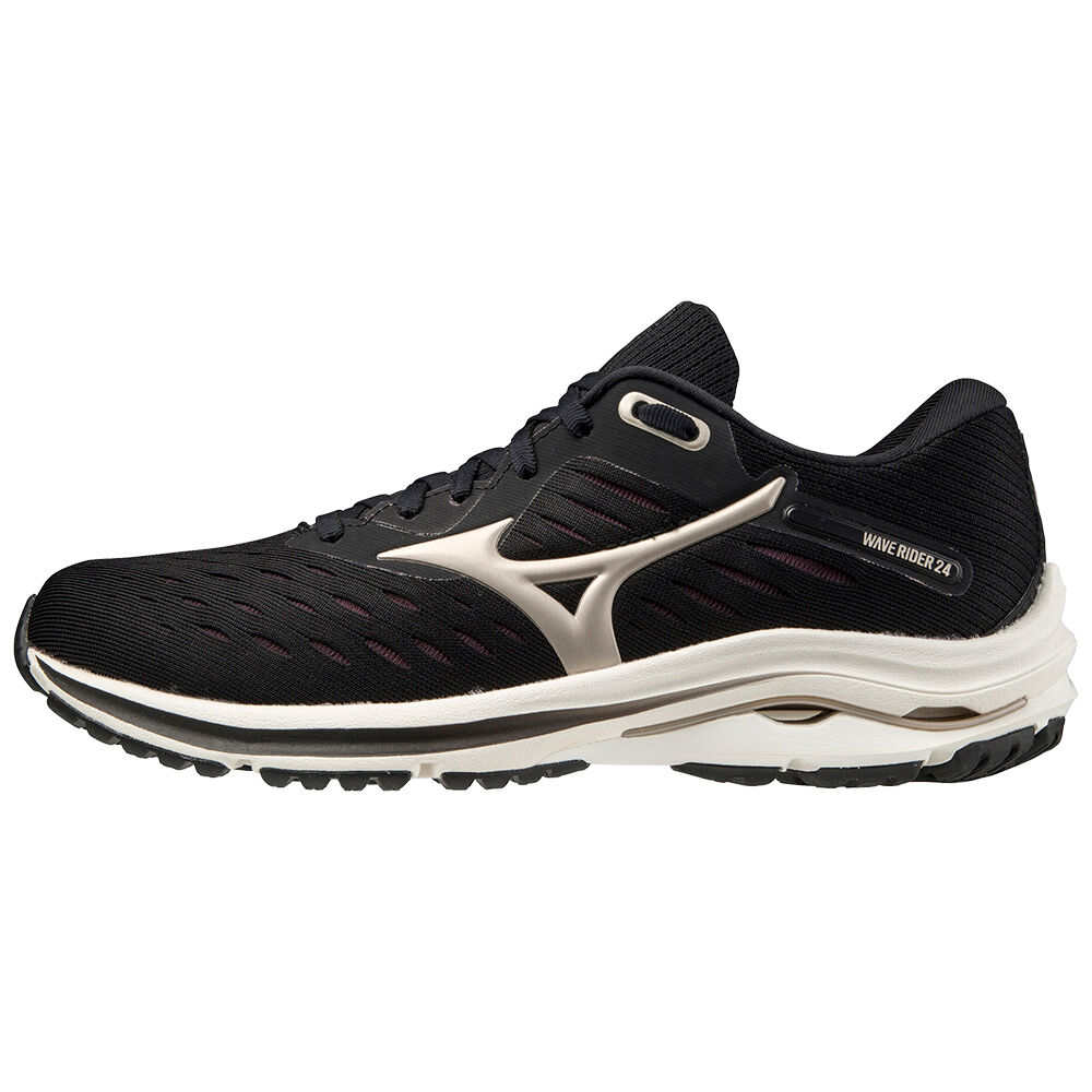 Sapatilhas Running Mizuno Wave Rider 24 - Mulher - Pretas/Douradas Platina - XKWBT0673